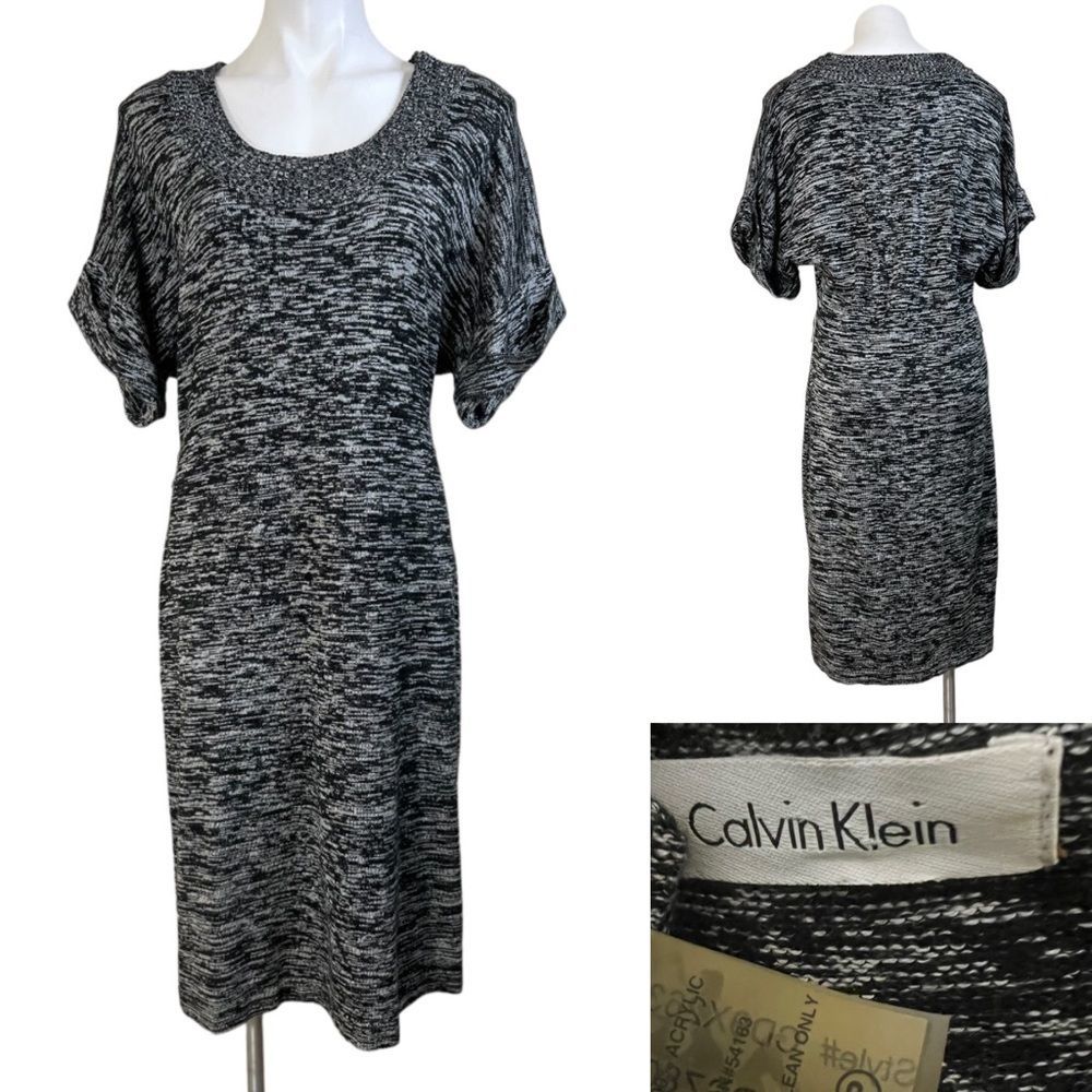 Calvin Klein 1X-2X Marled Knit Short Sleeve Sweater Dress